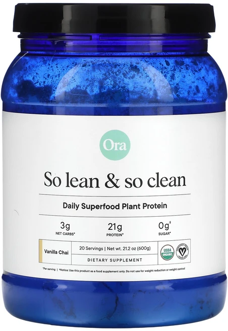 Ora So Lean & So Clean Daily Superfood Plant Protein Vanilla Chai 21.2 oz 600 g, 1개, 600g - 쿠팡