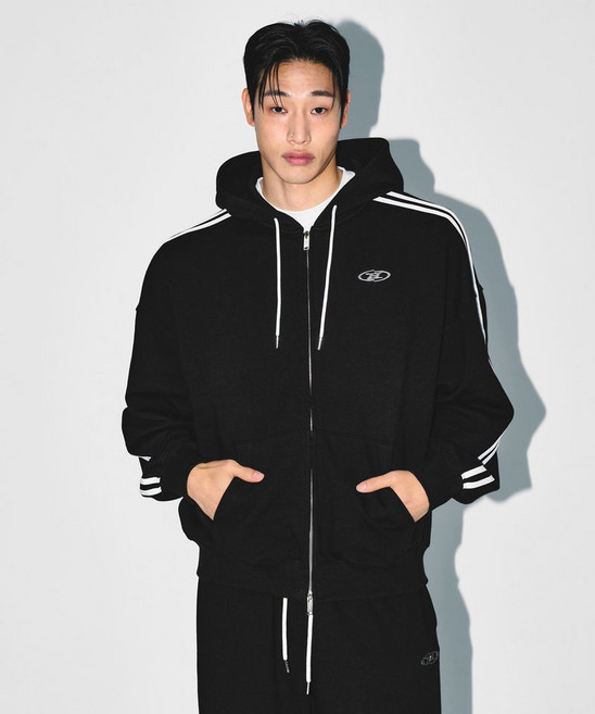 BORN TO WIN CHROME B TRACK LINE HOODIE ZIP-UP [BLACK]