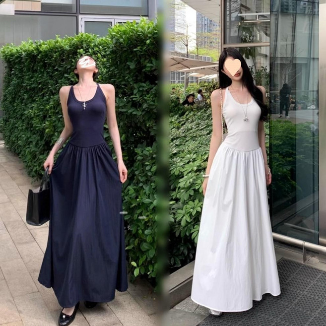 Akimu 여성 나시원피스 슬림핏 이너 롱 A라인 원피스 데일리룩