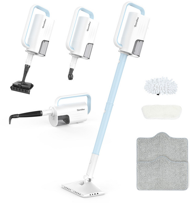[최신형] 틴도우 고온 스팀청소기 다용도 1300w 고압 스팀물걸레청소기+리필걸레세트+다양한 구성품, 블루