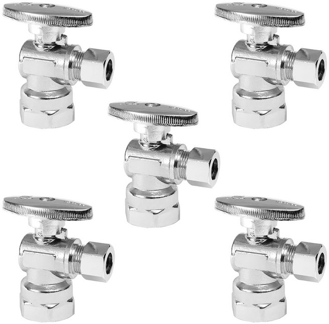 4-PC HeSun 스트레이트 스톱 밸브 1/2인치 FIP X 3/8인치 OD 압축 1/4 턴오프 크롬 도금 황동 VALVE057-4, 5, ANGLE VALVE