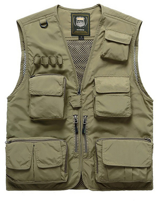 99網購多口袋背心 多功能釣魚攝影登山機能工裝背心 台灣24H出貨, 卡其,S
