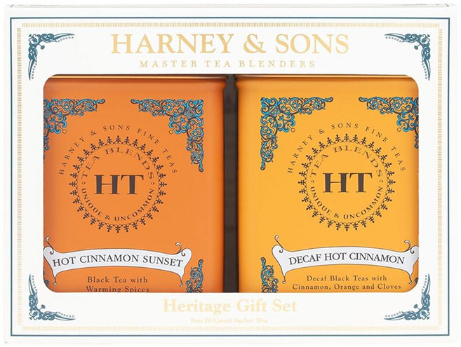 Harney & Sons Heritage 선물 세트 핫 시나몬 선셋 및 디카페인 스파이스 티 향 주머니 40개, Harney & Sons Heritage 선물 세트,