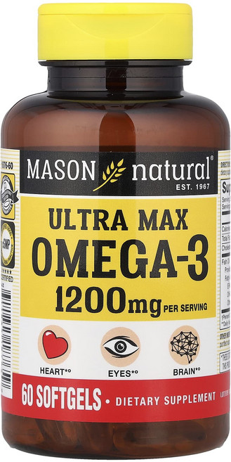 프리미엄상품 Mason Natural 울트라 맥스 오메가3 소프트젤 60정(소프트젤 1정당 600mg) 부모님챙기세요, MasonNatural울트라맥스오메가3소프트젤60정소프, 1개, 60정