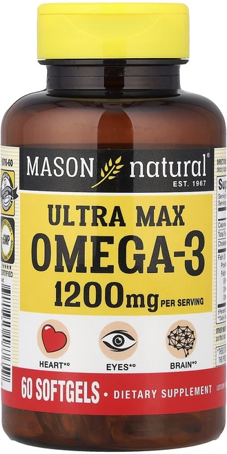 프리미엄상품 Mason Natural 울트라 맥스 오메가3 소프트젤 60정(소프트젤 1정당 600mg) 부모님챙기세요, MasonNatural울트라맥스오메가3소프트젤60정소프, 1개, 60정 - 쿠팡