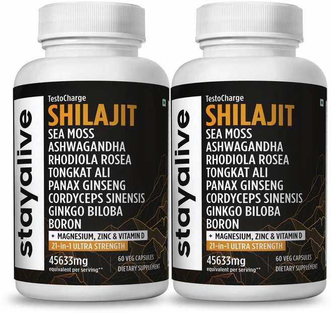 Stayalive 실라짓 캡슐 - 21in1 보충제 - 씨모스 아쉬와간다 로디올라 로사 마그네슘 아연 비타민 D3 및 붕소 포함 - 천연 면역 및 전반적인 웰빙 지원, 2개, 60정 - 쿠팡