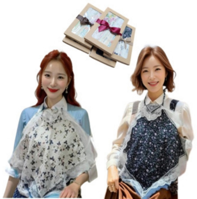 손수건 선물용 2개세트 앞치마 미니스카프 레이스 에티켓 무릎덮개 매너수건 턱받이 선물 단체 동호회 국내생산