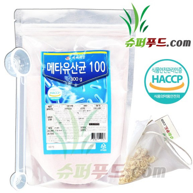 메타유산균100 19종 혼합 유산균 HACCP 식약처 인증 사균체 낙산균 블루베리 적포도농축분말 필수아미노산미네랄믹스Q 미네랄비타믹스Q 메타 유산균100 +슈퍼푸드.com연자육티백, 1세트, 300g