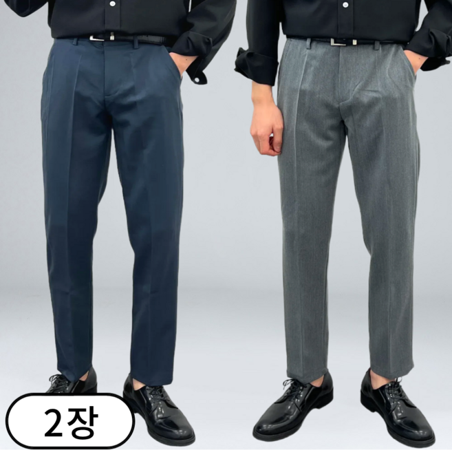 [1+1] 2장묶음 이브 남자 슬랙스 빅사이즈 구김없는 링클프리 옆밴딩 테이퍼드 슬랙스 4color (3716-2)