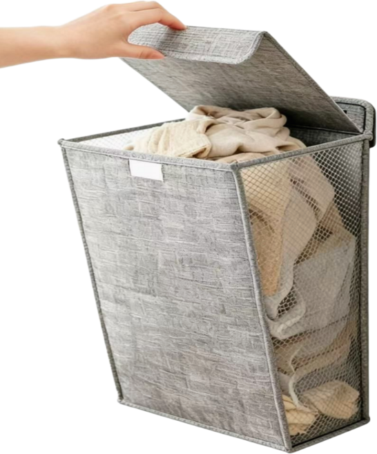 스타업 접이식 빨래바구니 틈새 슬림 대용량 메쉬 욕실 세탁바구니 세탁물 보관함, 그레이