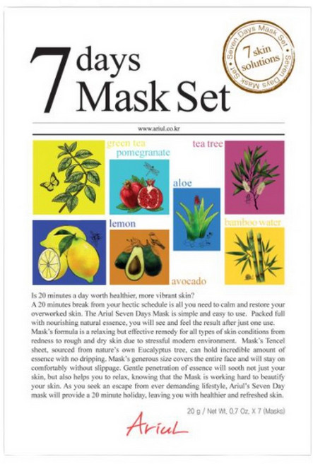 Ariul 아리얼 세븐데이즈 페이셜 시트 마스크 마스크팩 시트팩 1일1팩 7매입, 7개입, 1개