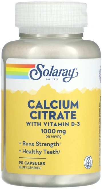 Solaray 비타민D3 함유 구연산 칼슘 1000mg 캡슐 90정, Solaray비타민D3함유구연산칼슘1000mg캡슐90정, 1개 - 쿠팡