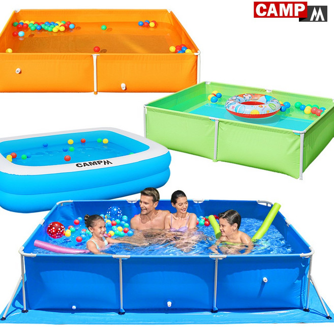 캠프엠 <사이즈 선택옵션> 프레임 사각 물놀이장 아파트 베란다 물놀이 풀장 유아 에어 쿠션 수영장 미니 소형 대형 특대형 테라스 바다 해변 홈캉스 #KC안전인증 MD 875501Q, 캠프엠 프레임 풀장(CAMPM) - 대 /4896B, 1개