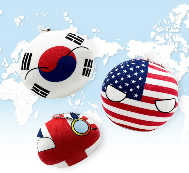 컨트리볼 키링 세계 국기 인형 밈 나라별 태극기 성조기 한국 미국 일본 소련 러시아 중국