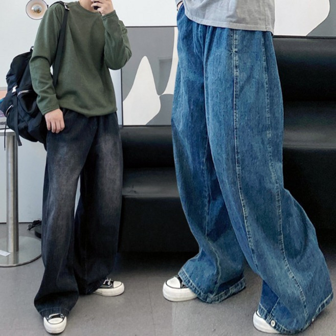 숏/기본/롱 S-3XL 빅사이즈 절개 밴드 와이드 청바지