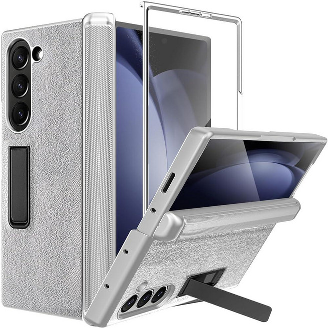 NINKI 삼성 갤럭시 Z 폴드 7 케이스 마그네틱 스탠드 및 힌지 Fold7 커버 액정보호필름 보호 PU 가죽 매트 슬림 Z7 휴대폰 커버 케이스 - 골드 276562, fold 7 with high-definition sc, 실버