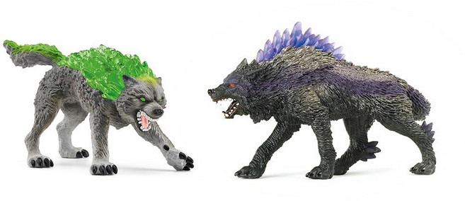 슐라이히 미국매장정품+ Schleich Eldrador Creatures - 정글 vs 섀도우 워링 늑대 놀이 세트 2개 남아 및 여아용 판타지 야수 장난감 상상력 놀이를 위한