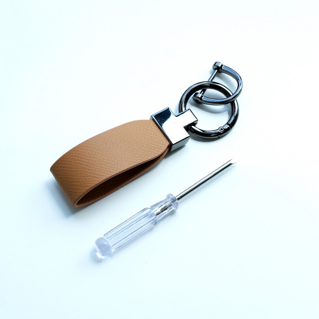 트니르 차량용 천연 소가죽 키링 열쇠고리, 샌드브라운, 1개