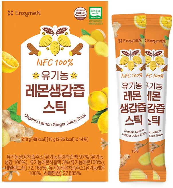 엔자임엔 NFC 100% 유기농 레몬생강즙 스틱 14포, 210g, 1개