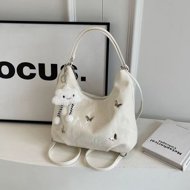 簡約高級感包包 韓系 新款時尚雙肩後背包 多用單肩水桶托特包 大容量女包學生後背包, 米白色【加厚升級版】,單獨包包