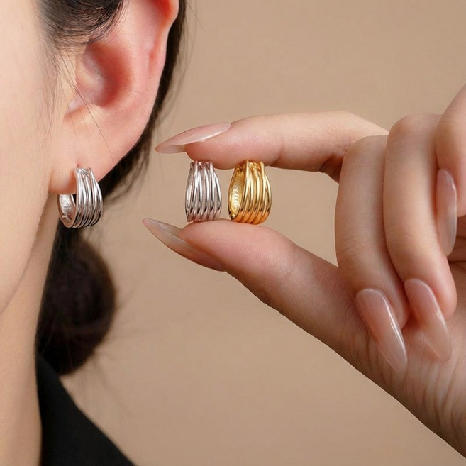 [릴리아르]925은침 원터치 링 귀걸이 1+1