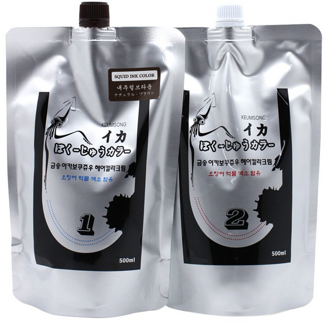 금송 아카보쿠쥬우 헤어 칼라 염색약 1제2제500ml 오징어먹물 헤어컬러, 초코브라운, 1개