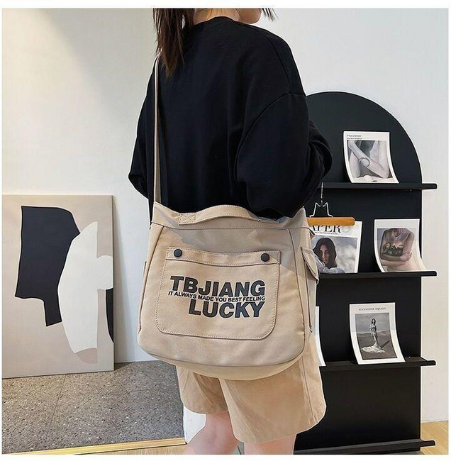 TB 帆布印花單肩包 學生上課斜挎包
