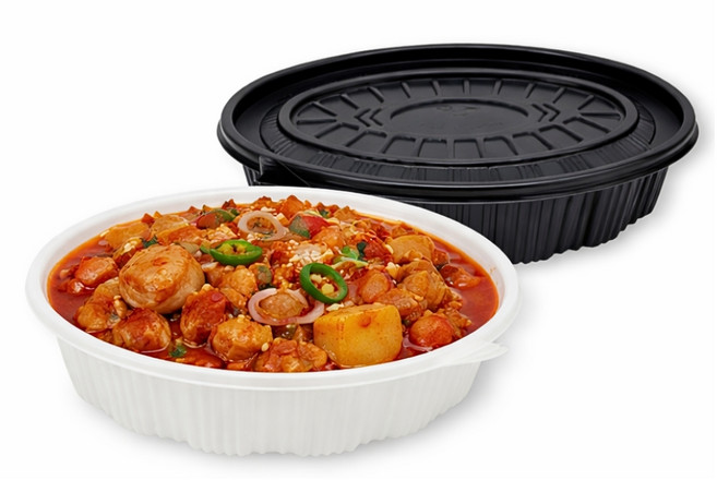 타원 찜용기 PP 찜닭 해물찜 배달 포장용기 일회용(뚜껑포함), 대-화이트, 100세트