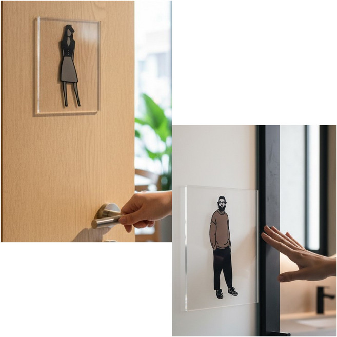 도미노스토리 남녀 화장실 표지판 투명 아크릴 안내판 남자 여자 탈의실 3mm 120x150 남녀세트, 1세트, 남녀화장실안내판