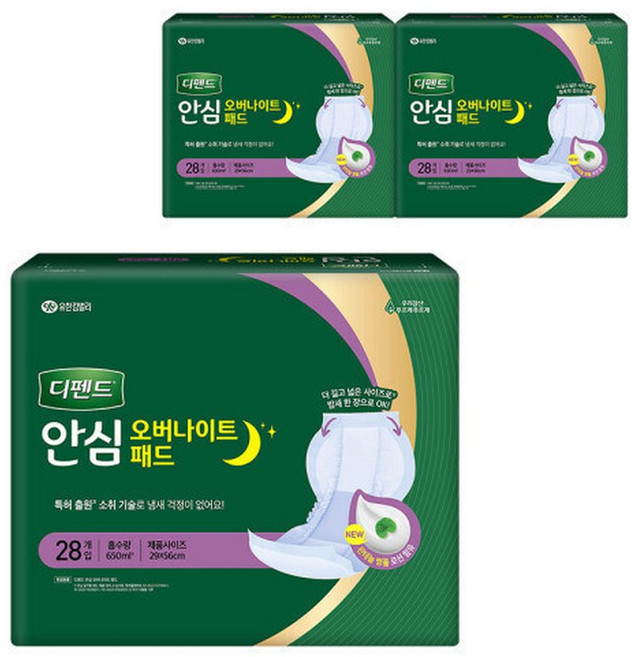 디펜드 안심 오버나이트 패드 장시간용 남녀공용 성저귀 28PX3팩, 28개입, 3박스