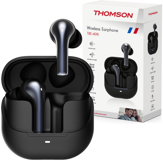 프랑스 톰슨 하이브리드 ANC 38dB 노이즈캔슬링 블루투스 6.0 무선 이어폰, 블랙