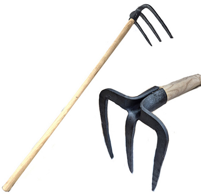 쇠스랑 3발 괭이 나무세트 / 갈퀴 밭갈기 곡괭이, 1개