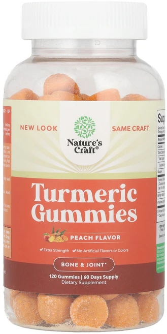 네이처스크래프트 터메릭 강황 구미젤리 Turmeric Gummies 복숭아맛 120개, Nature's Craft 강황 구미젤리 복숭아 구미젤, 1개 - 쿠팡