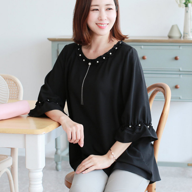 국민할매 by 귀욤할매 진주 프릴체인 블라우스[PR-308]