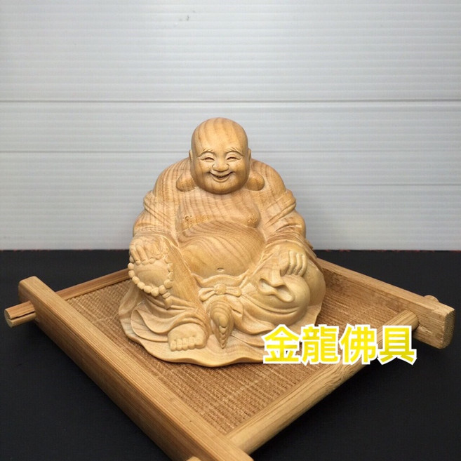 金龍佛具 彌勒佛 黃楊木 招財 平安 擺飾 神尊 神像 佛像 3寸6, 1個