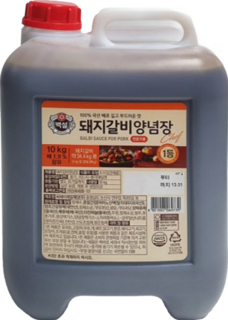 백설 돼지갈비양념장 10kg 말통 업소용 대용량, 1개