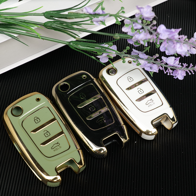 바이어블 현대 i30 ix35 i40 스타리아 호환 자동차 tpu 폴딩키 키케이스 키홀더 3버튼, 3버튼 E타입 블랙골드 (VA-TA30)