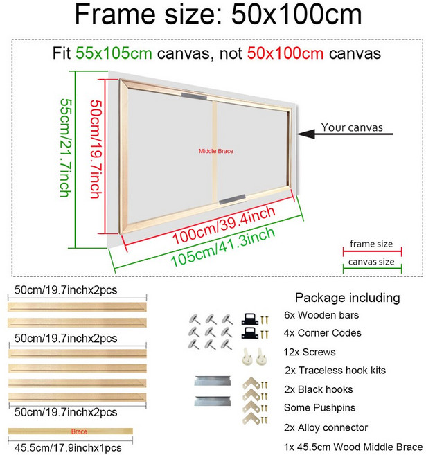 40X80 50X100 장식 그림 프레임에 포스터 다이아몬드 나무 자연 캔버스 프레임, 50x100CM, 1개