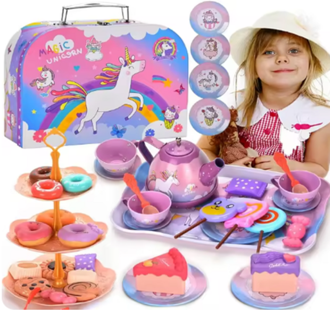 [무료반품/<보관함증정>]이런샀네 여아 선물 공주 애프터눈 티 파티 세트 장난감, 유니콘, 1개