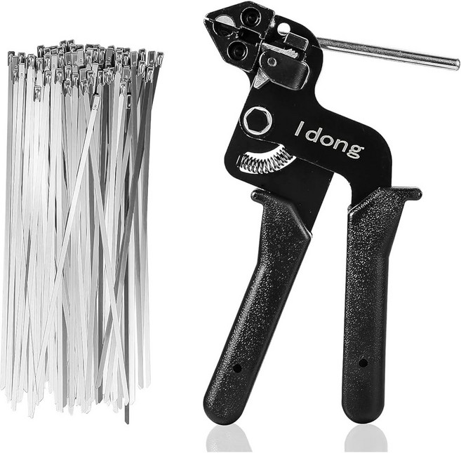 이동 금속 타이 랩 건 키트 스테인리스 스틸 케이블 및 100PCS 4.6 x 270mm 타이 지퍼 도구, Idong 금속 타이 랩 건 키트, 스테인리스 스틸 케