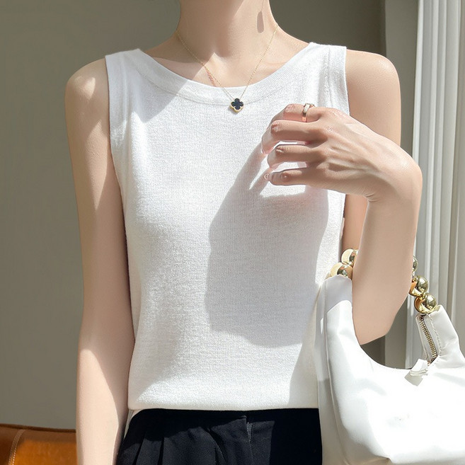 JBHLZXCP 여성용 민소매 나시 슬림핏 골지 니트탑 탄탄 골지 니트 나시 티셔츠 쿨니트 나시이너티