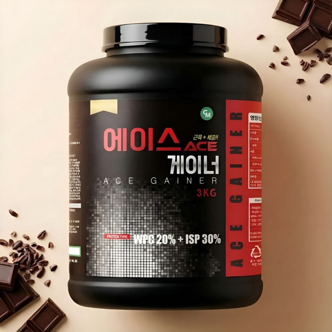 에이스 게이너 단백질 보충제 체중증가 살찌는프로틴 쉐이크 헬스보충제 초코맛, 2개, 3kg