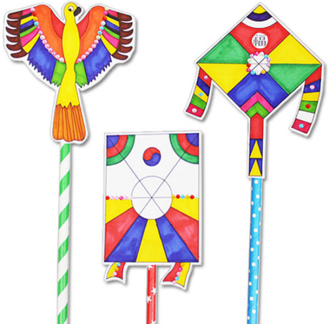 ae 안녕미술아 슝슝 연날리기놀이-4인용 민속놀이 종이빨대연 빨대연DIY 전통연발사놀이 슝슝연날리기, 단품, 1개