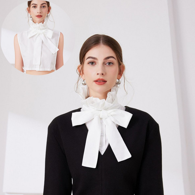 델루비오 여성 리본 프릴넥 페이크 블라우스 카라 레이어드 아이템