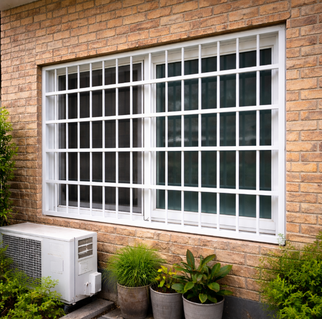 HGG테크 완조립배송 알루미늄 방범창 국산완제품 빌라 복도식 아파트 자가설치 주택 안전문 펜스 셀프, 1개, 화이트 격자형