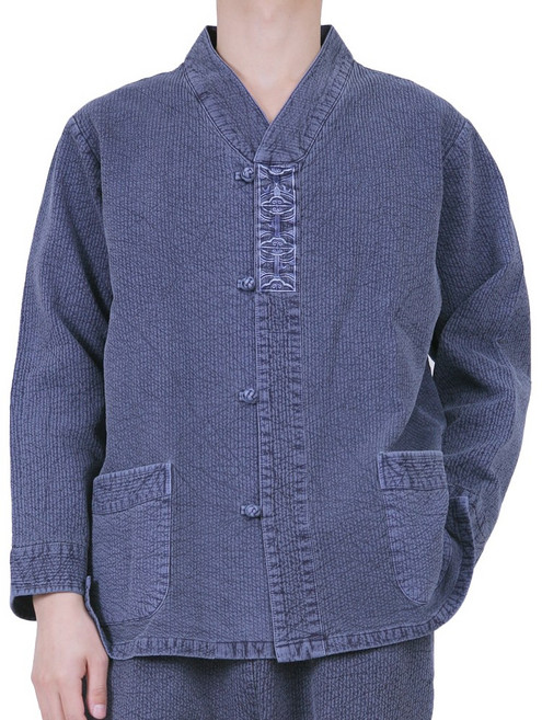 만덕몰 봄 가을 남성 이중지 브이넥 문양자수 2ps 개량 생활한복 절복 법복