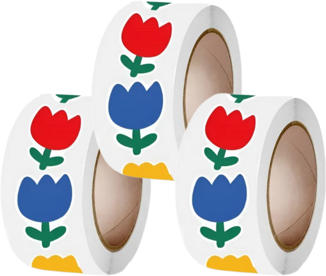 500매입 6색 튤립 꽃 플라워 스티커, 3세트, 혼합(S720) 500개입