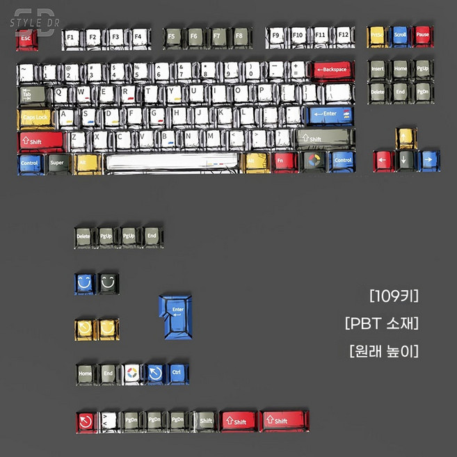 스타일닥터 기계식 키보드 키캡 109키 세트 PBT 오리지널 높이 교체용 키캡, 투명 키캡, 코믹 스타일