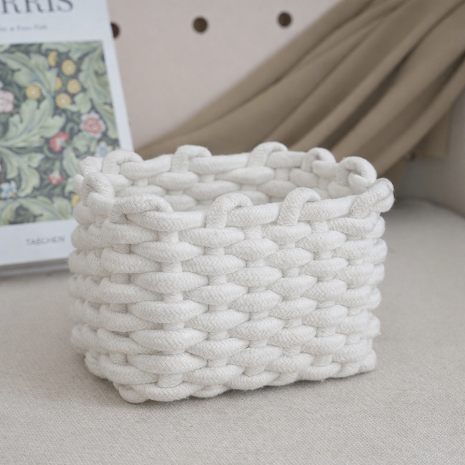 익스오더 로프 매듭 데스크 테이블 보관 수납 바구니, 화이트, 1개