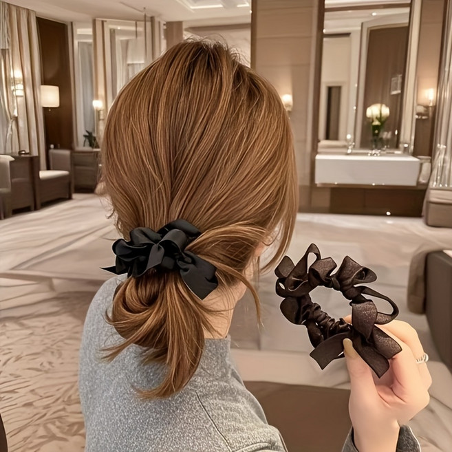 귀엽고 우아한 리본 장식 미니 곱창 밴드 머리끈 2P 세트